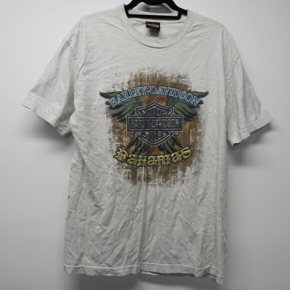Harley Davidson Bahamas Pirate Skull Flag Heather Gray T Shirt Men's sz Large - Picture 2 of 3